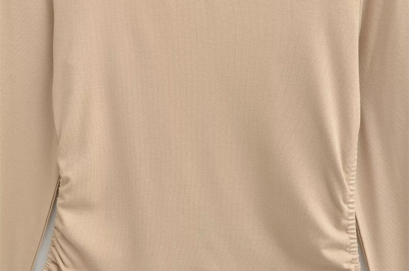 Ruched V-Neck Long-Sleeve Tee with Drawstring Hem