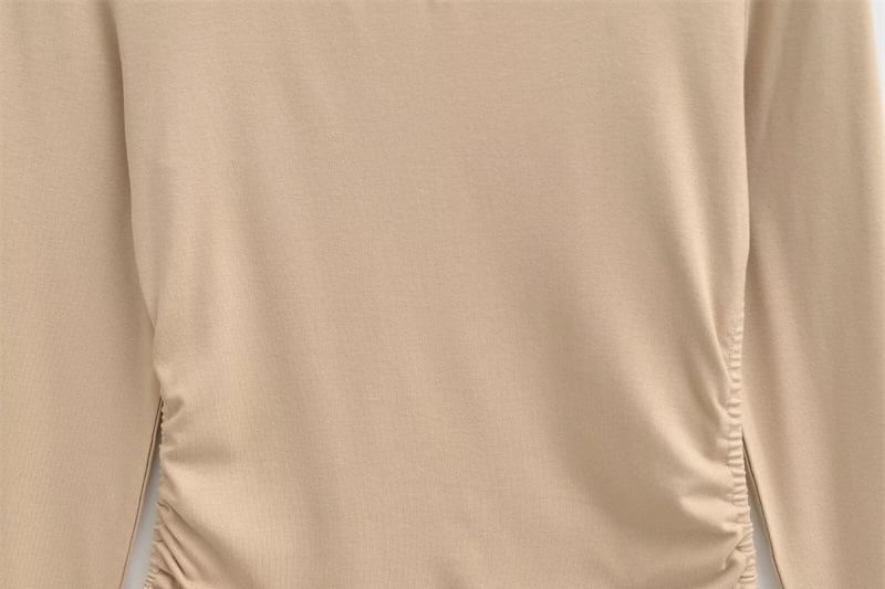 Ruched V-Neck Long-Sleeve Tee with Drawstring Hem