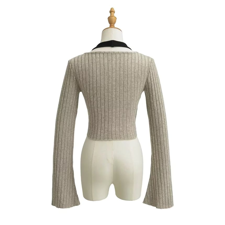 Padded Halter Crop Knit with Two-Piece Mock Design