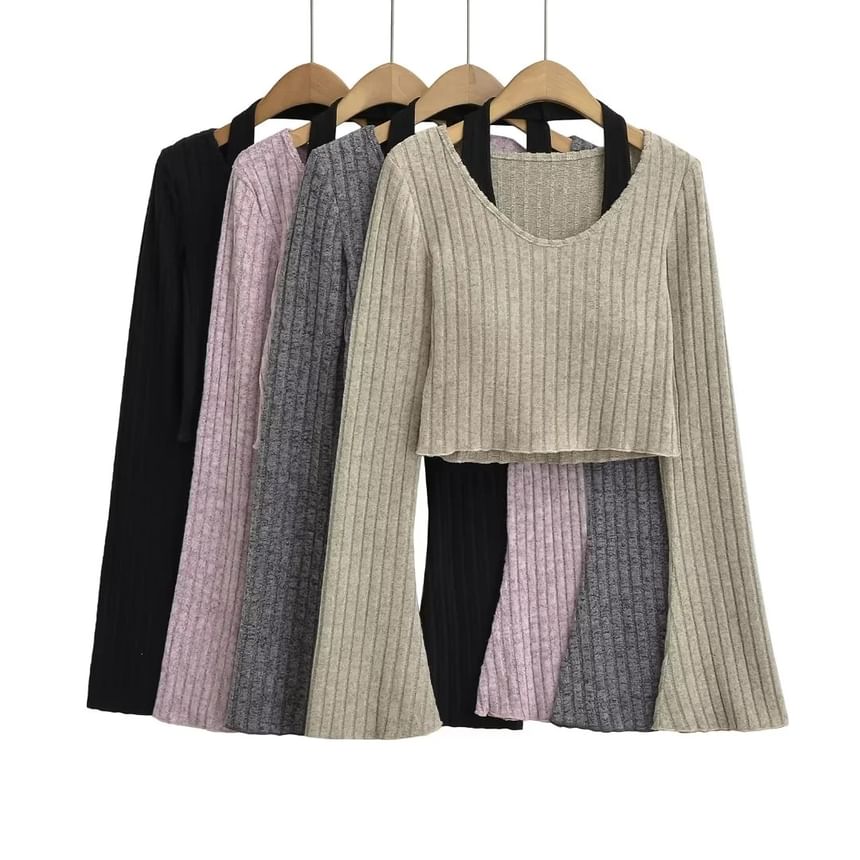 Padded Halter Crop Knit with Two-Piece Mock Design
