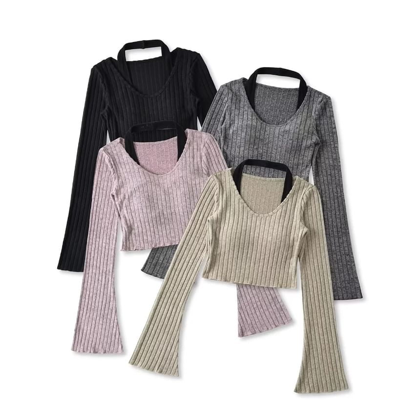Padded Halter Crop Knit with Two-Piece Mock Design