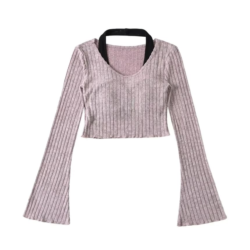 Padded Halter Crop Knit with Two-Piece Mock Design