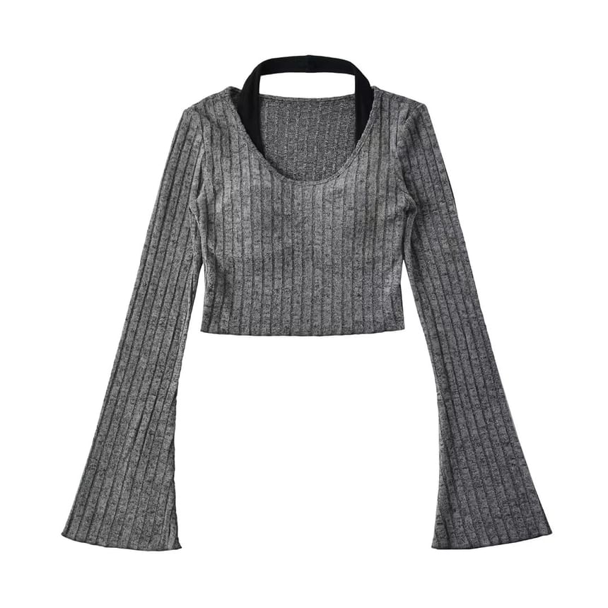 Padded Halter Crop Knit with Two-Piece Mock Design
