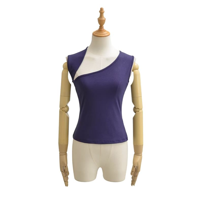Cutout Back Slim Tank with Asymmetric Neckline