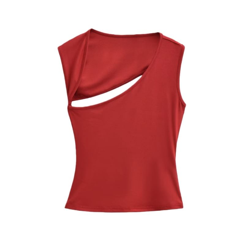 Cutout Back Slim Tank with Asymmetric Neckline