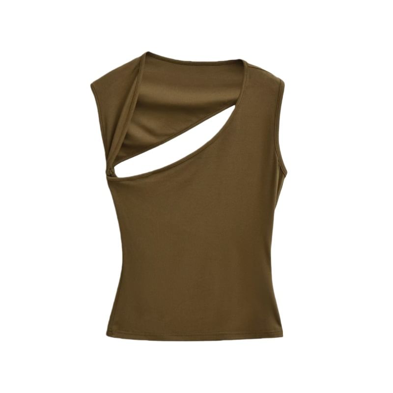 Cutout Back Slim Tank with Asymmetric Neckline