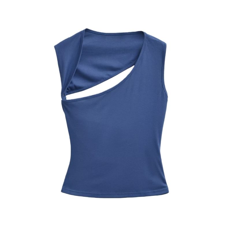 Cutout Back Slim Tank with Asymmetric Neckline