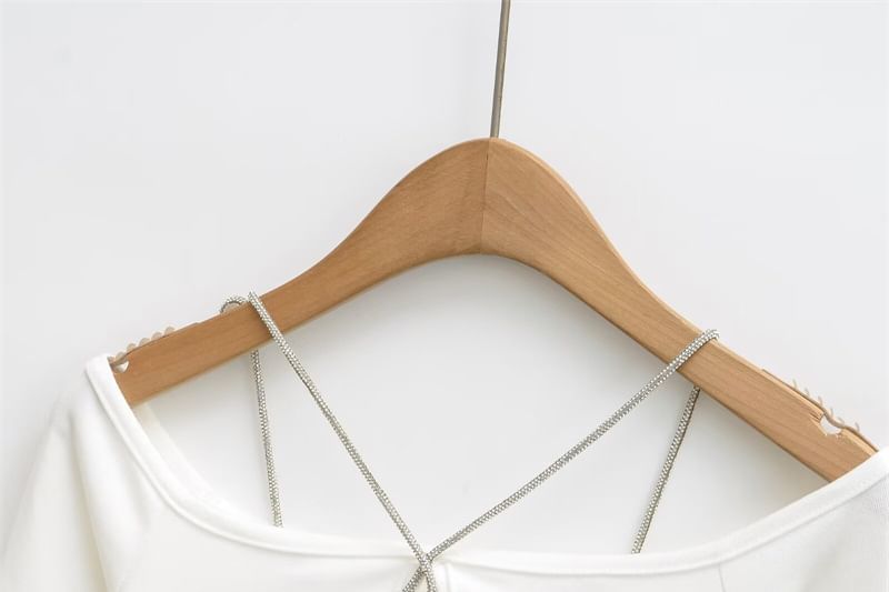 Cutout Crop Tee with Halter and Off-Shoulder Long Sleeves