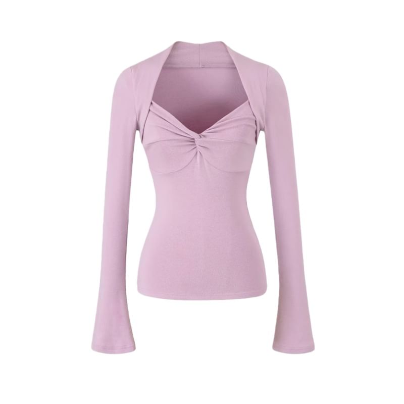 Slim-Fit V-Neck Tee with Two-Piece Illusion and Long Sleeves