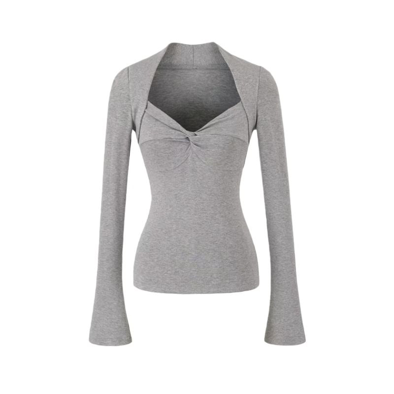 Slim-Fit V-Neck Tee with Two-Piece Illusion and Long Sleeves