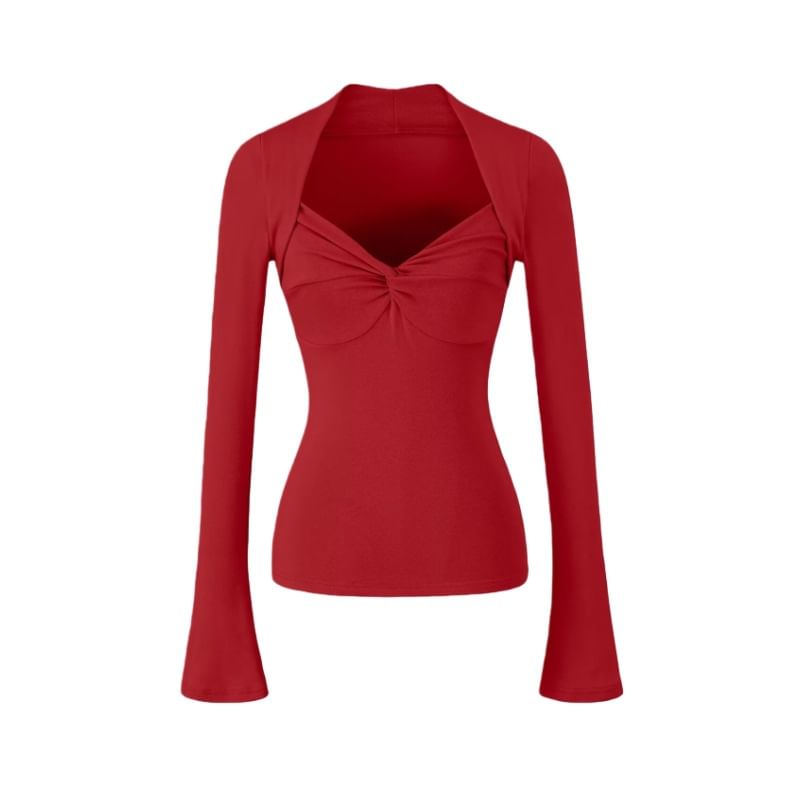 Slim-Fit V-Neck Tee with Two-Piece Illusion and Long Sleeves