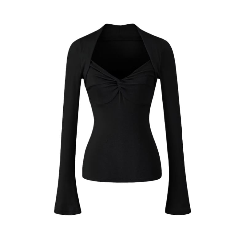 Slim-Fit V-Neck Tee with Two-Piece Illusion and Long Sleeves