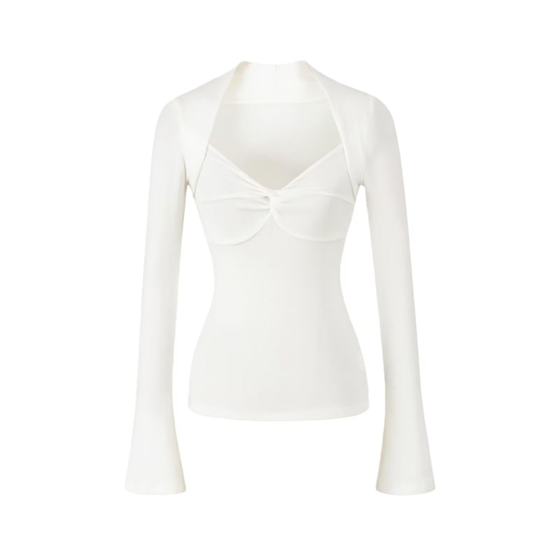 Slim-Fit V-Neck Tee with Two-Piece Illusion and Long Sleeves