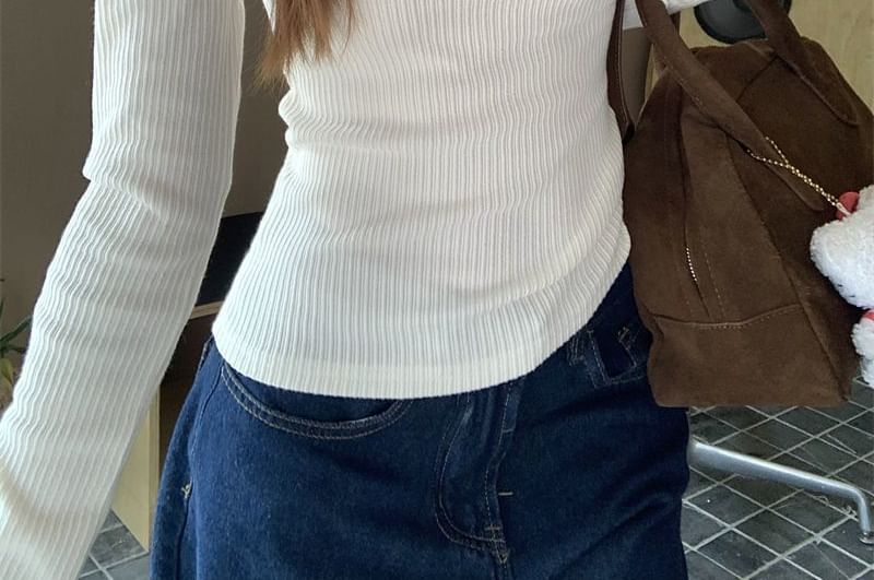 Lace Trim Long Sleeve Solid Color Tee