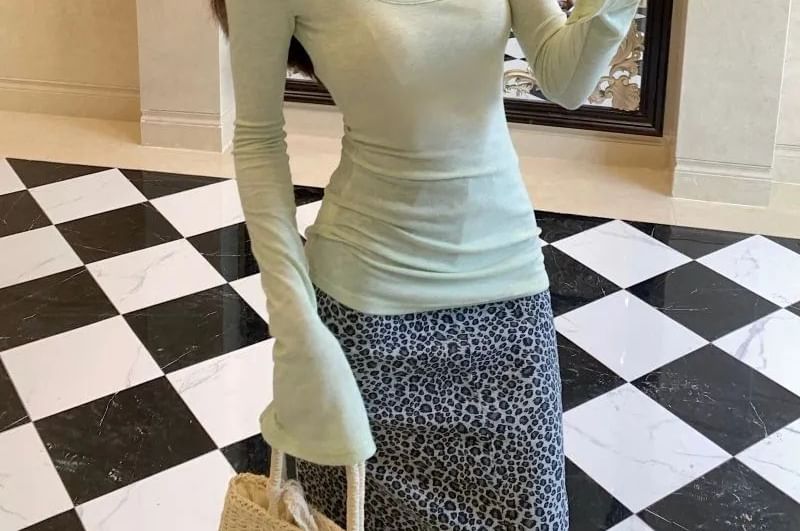 Scoop Neck Lace Trim Long Sleeve Mock Two-Piece Top