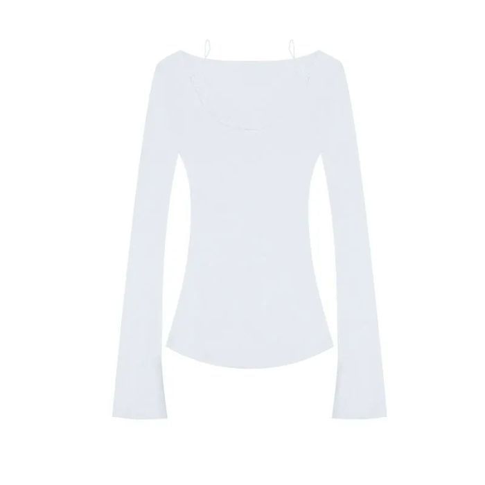 Scoop Neck Lace Trim Long Sleeve Mock Two-Piece Top