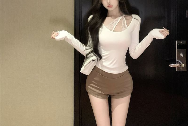 U-Neck Long Sleeve Solid T-Shirt