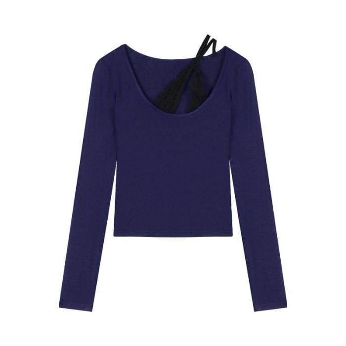 U-Neck Long Sleeve Solid T-Shirt