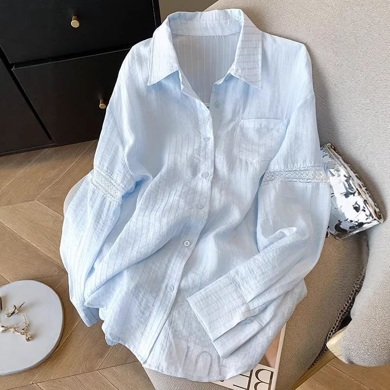 Pocketed Striped Long Sleeve Shirt