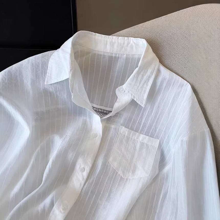 Pocketed Striped Long Sleeve Shirt