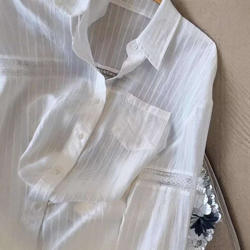 Pocketed Striped Long Sleeve Shirt