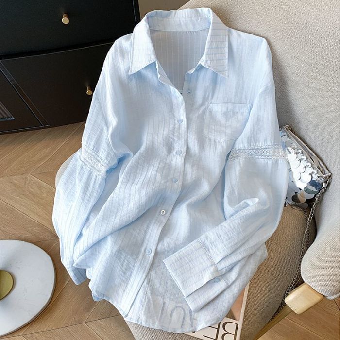 Pocketed Striped Long Sleeve Shirt