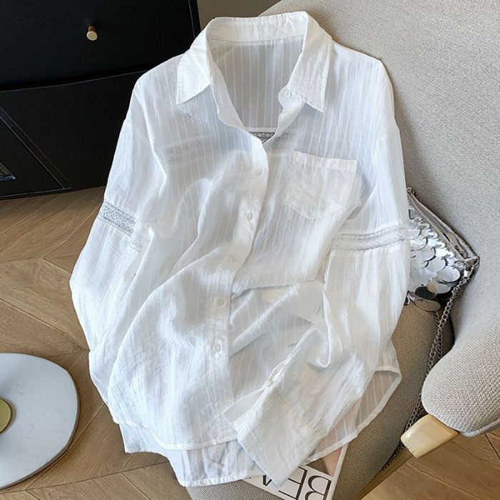 Pocketed Striped Long Sleeve Shirt