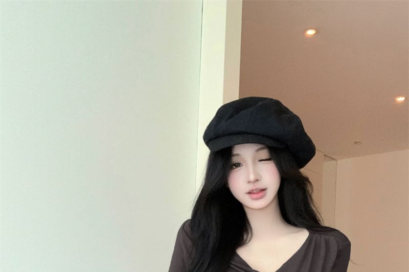 Asymmetric V-Neck Long Sleeve Solid Top