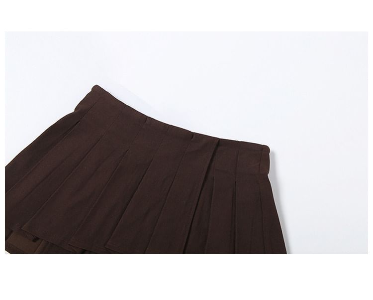 Halter Lace-Up Back Crop Top with Low Rise Pleated Skirt Set