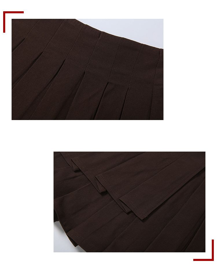 Halter Lace-Up Back Crop Top with Low Rise Pleated Skirt Set