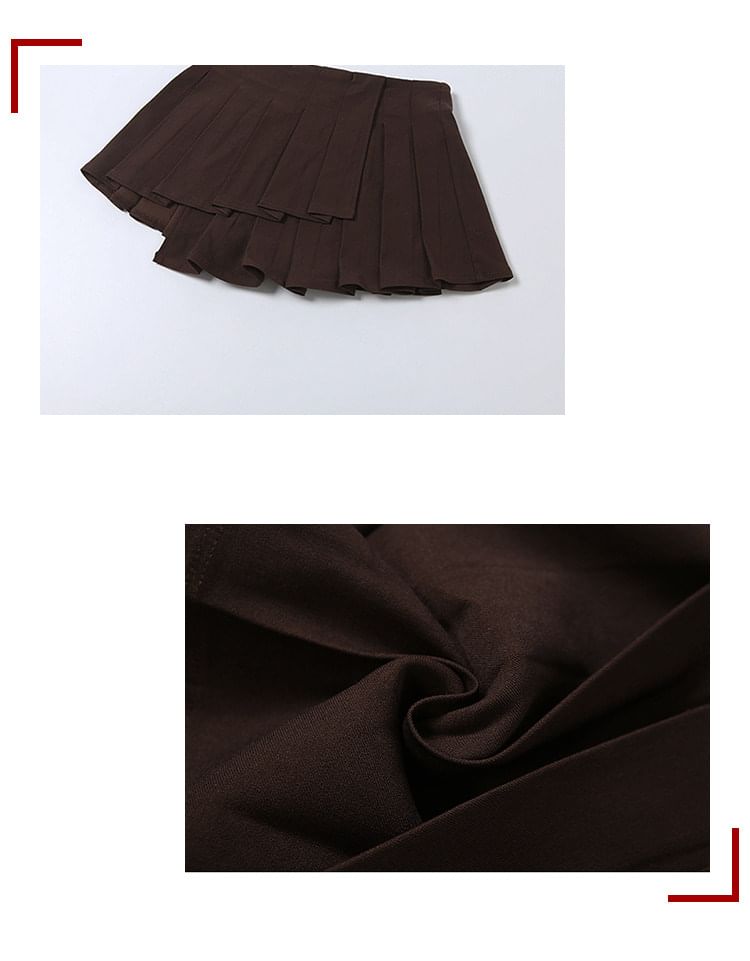 Halter Lace-Up Back Crop Top with Low Rise Pleated Skirt Set