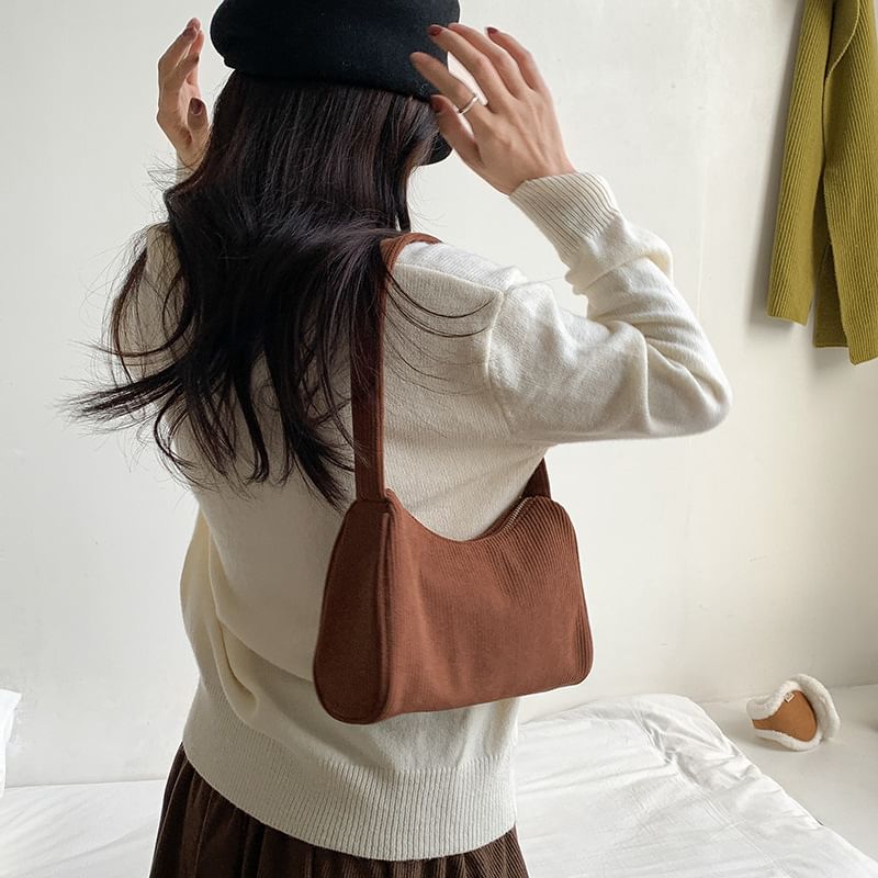 Plain Corduroy Shoulder Bag