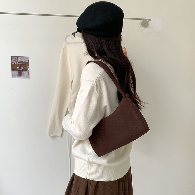 Plain Corduroy Shoulder Bag