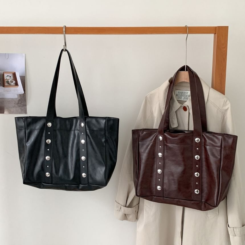 Studded Faux Leather Tote Bag