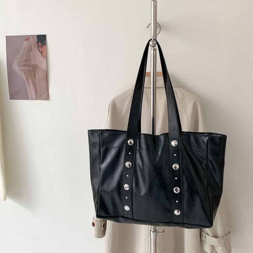 Studded Faux Leather Tote Bag
