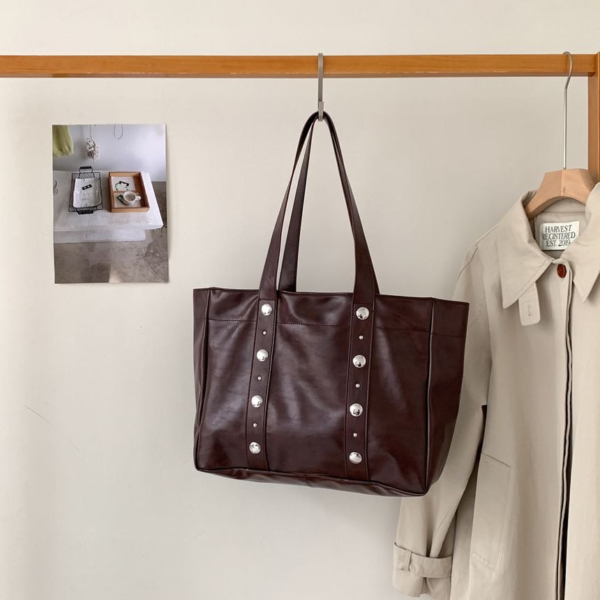 Studded Faux Leather Tote Bag
