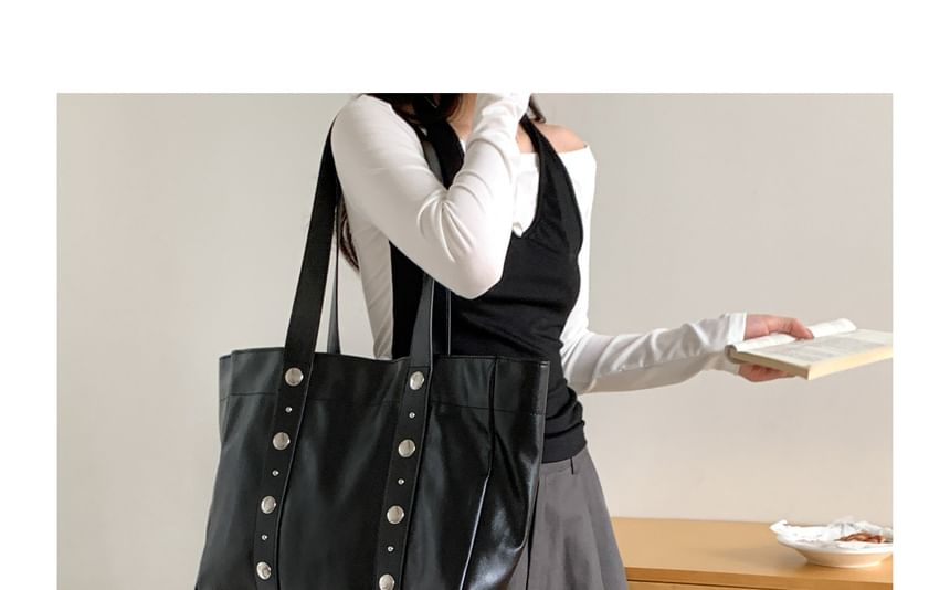 Studded Faux Leather Tote Bag