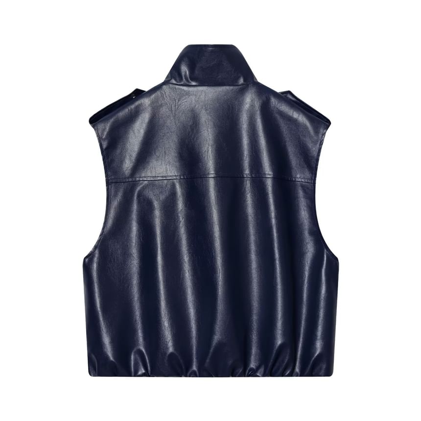 Faux Leather High Neck Vest & Low Waist Mini Skirt Set