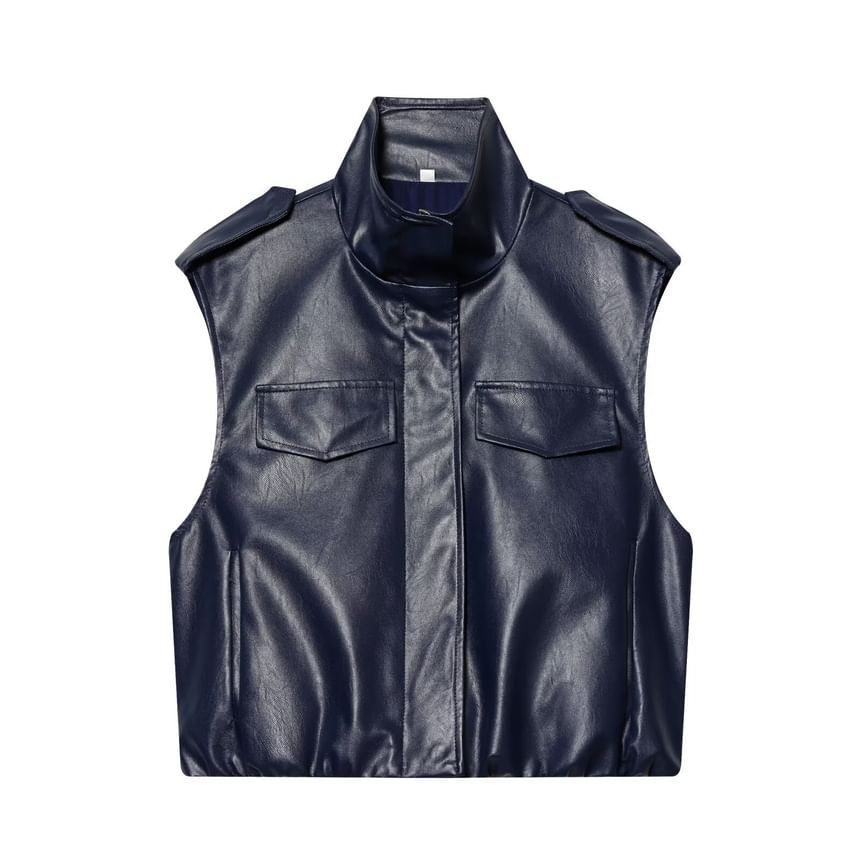 Faux Leather High Neck Vest & Low Waist Mini Skirt Set