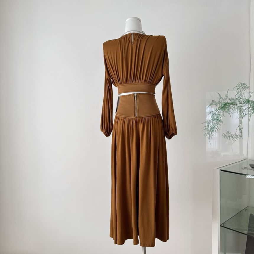 Puff-Sleeved Crop Top & High-Waisted Midi A-Line Skirt Set