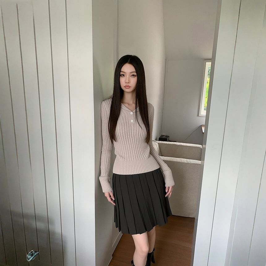 Shawl Collar Cable Knit Cardigan with Pleated Mini A-Line Skirt