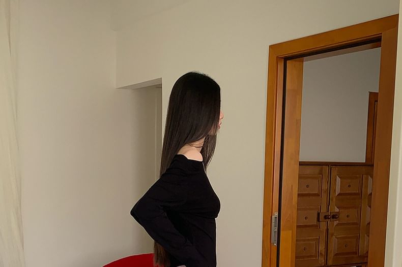 One Shoulder Asymmetric Top with Two Tone Tie-Up Maxi A-Line Skirt