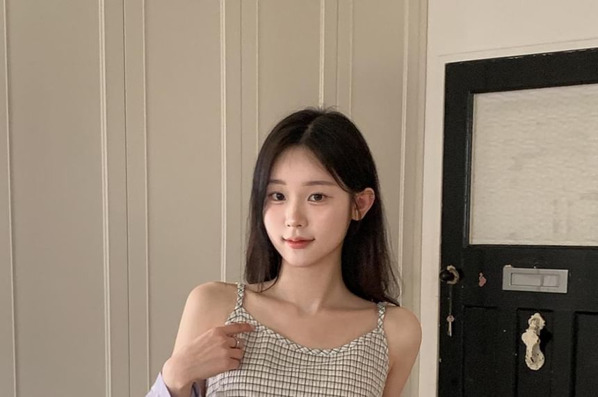 Checker Print Drawstring Camisole