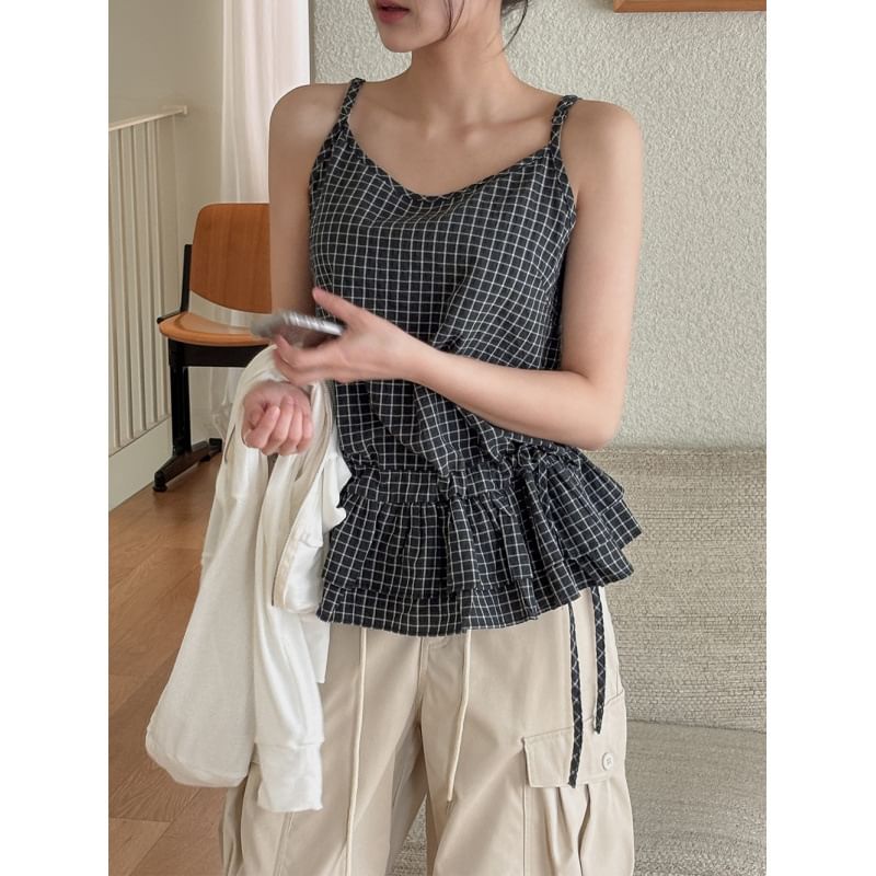Checker Print Drawstring Camisole