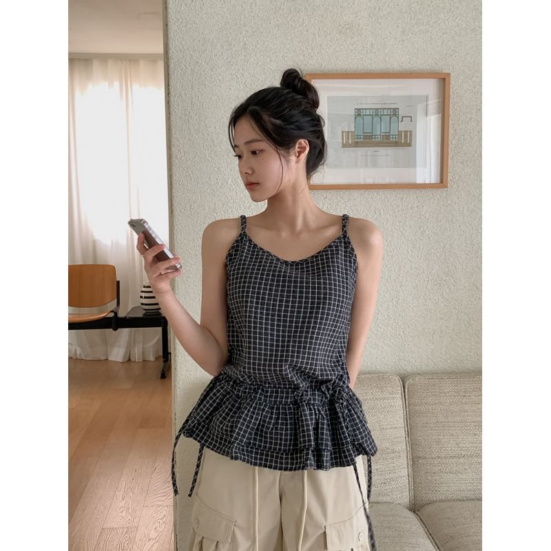 Checker Print Drawstring Camisole