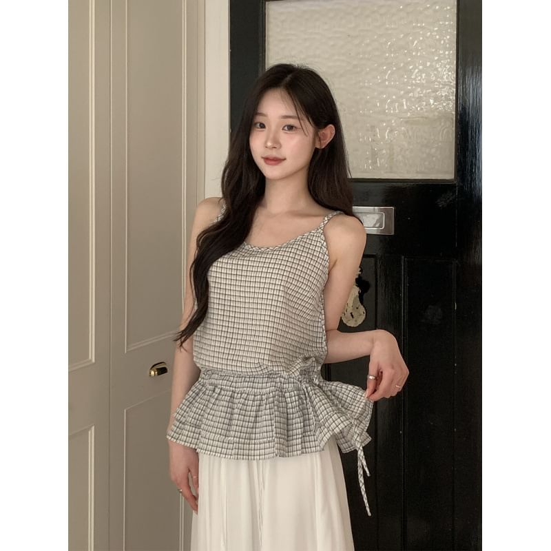 Checker Print Drawstring Camisole