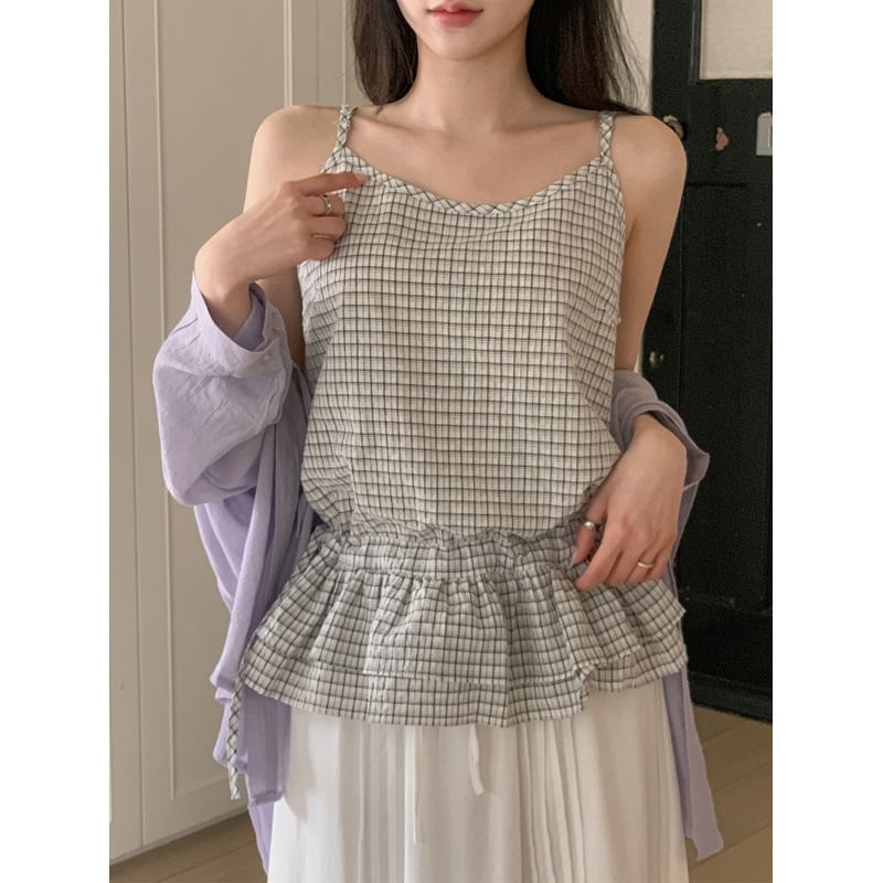 Checker Print Drawstring Camisole