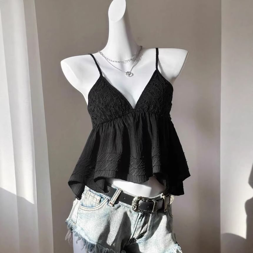 Lace Panel V-Neck Sleeveless Top
