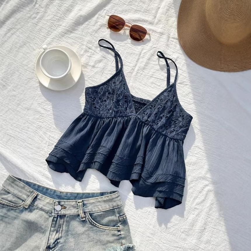 Lace Panel V-Neck Sleeveless Top