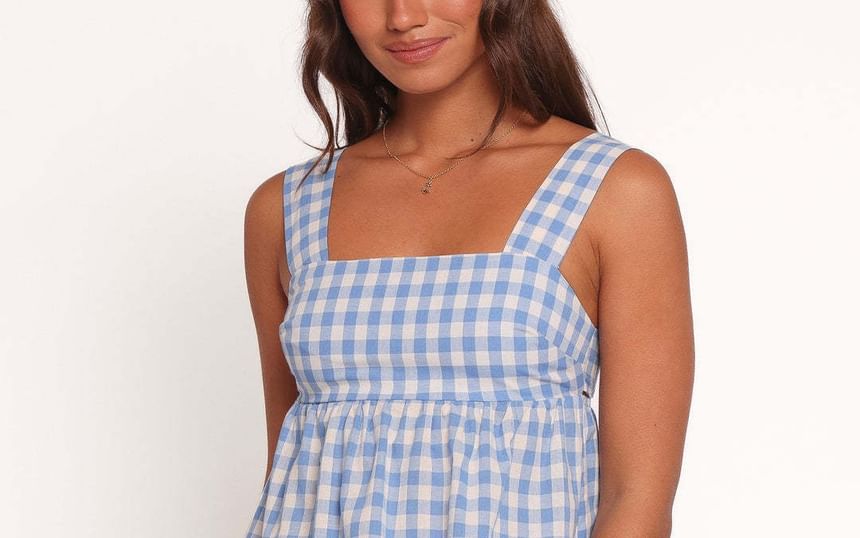 Gingham Print Square Neck Peplum Tank